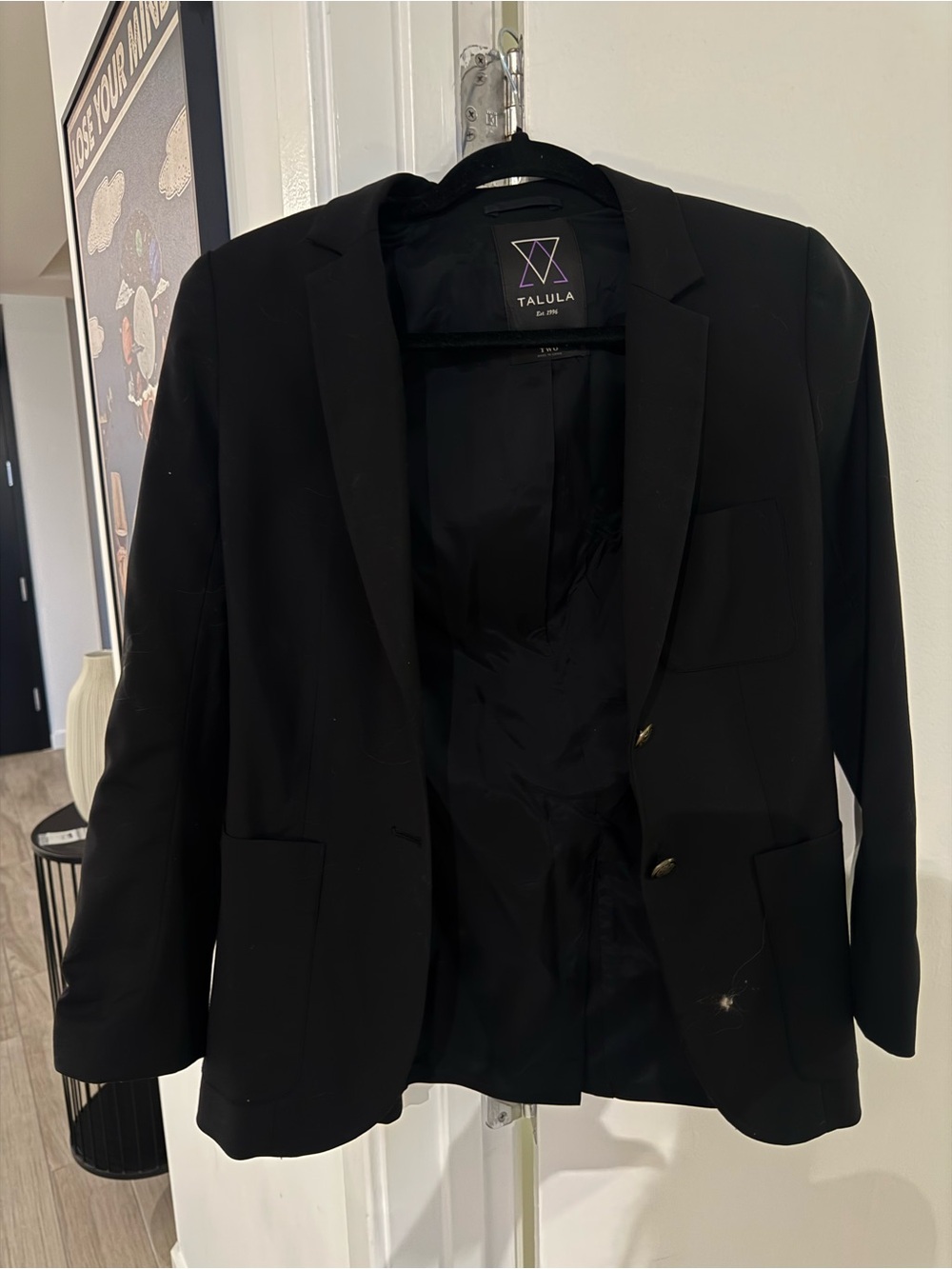 Talula Black Women's Single-Breasted Blazer with Notch Lapels